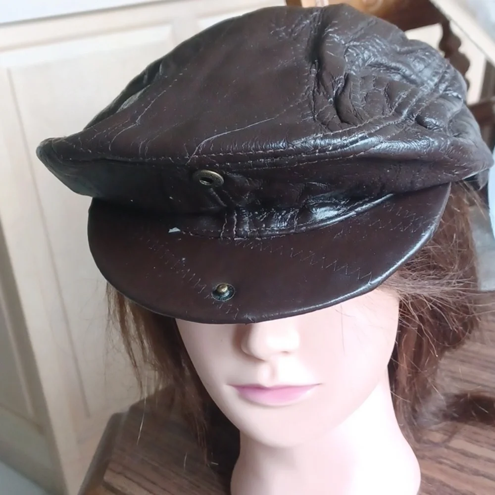 Brown Leather Patched Newsboy Cap